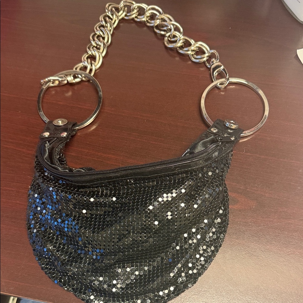Black Sequin Chain Handle Bag